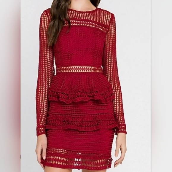 Anthropologie Dresses & Skirts - Anthropologie Endless Rose Red Eyelet Mini Dress NWT Long Sleeve